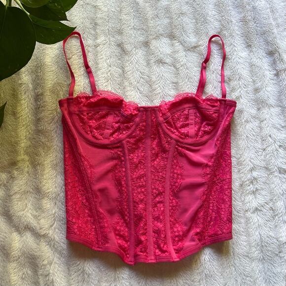 Urban Outfitters Out From Under Modern Love Pink Mesh Lace Corset Top - Picture 6 of 13